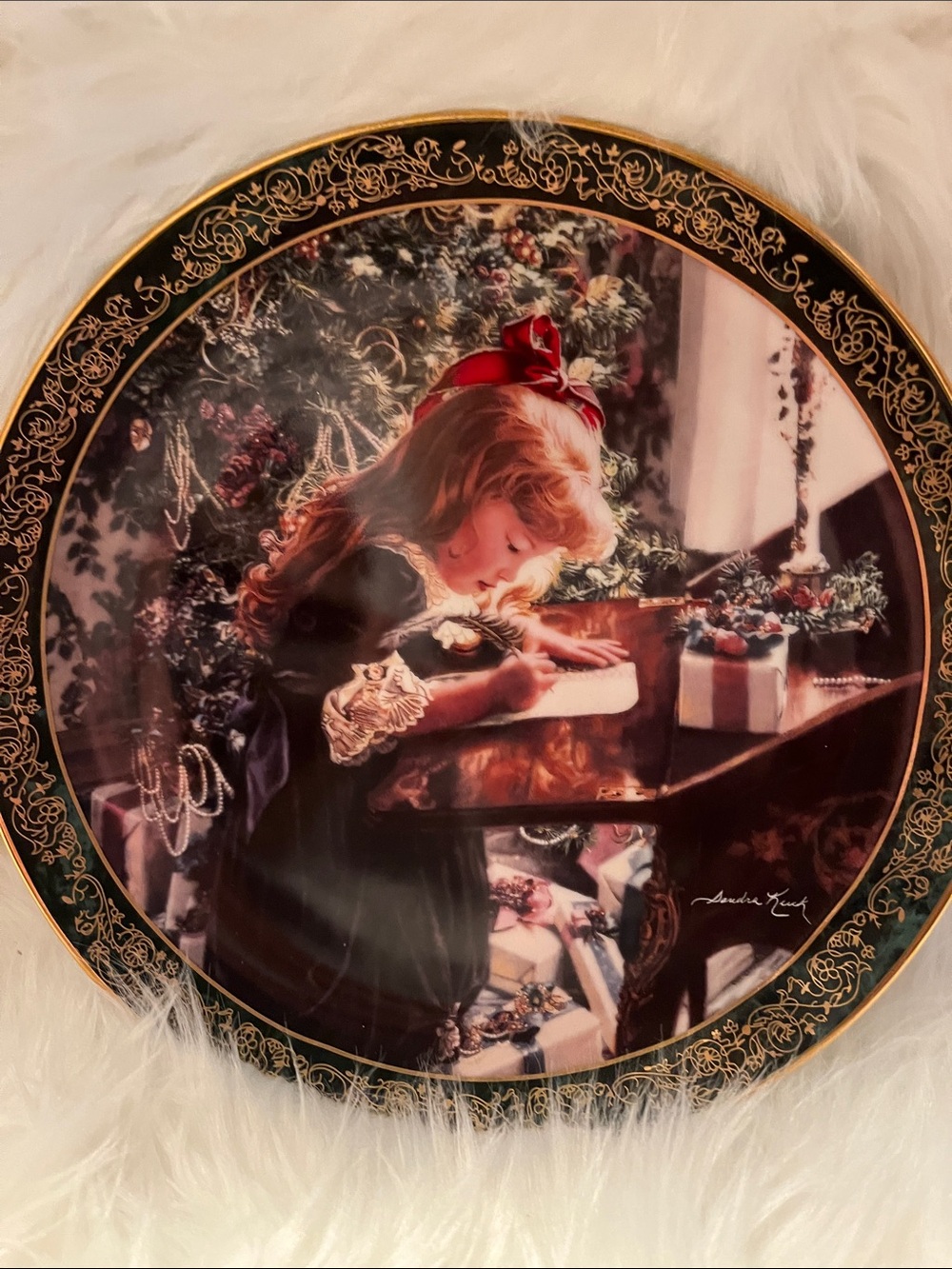 Dear Santa Vintage Decorative Holiday Plate with Girl Painting